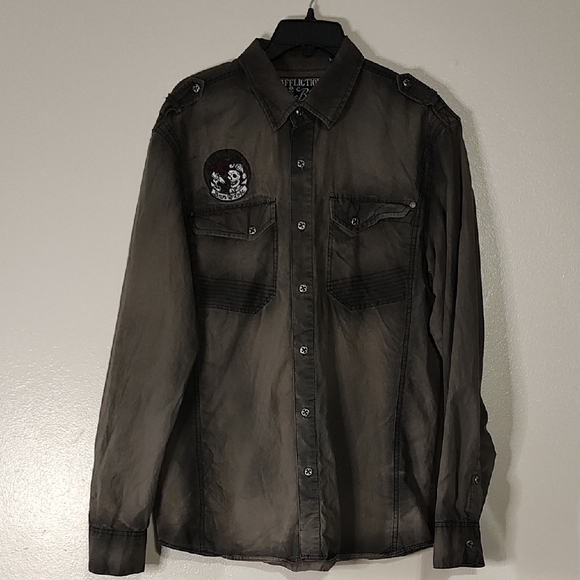 Affliction Other - Affliction Black Ghost Green Live Fast Skull Wings Button Up/down Men Shirt